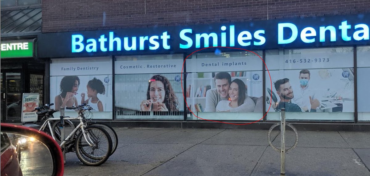 Okrutny's tweet photo. I'm happy the couple from #distractedboyfriend meme was able to get past their differences and continue working together to help promote the dental implant industry. #relationshipGoals At Bathurst and Bloor in #Toronto. @AntonioGuillem @torontolife https://t.co/LZSurC2x22