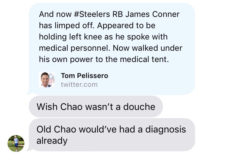 mcaff11's tweet photo. @ProFootballDoc Damn Chao you’ve changed https://t.co/BuAIiromoN