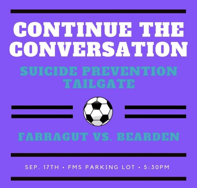 come support your ads and continue the conversation about suicide prevention before the bearden game tuesday! come at 5:30 for free drinks, food, &amp; games! first 40 farragut students @ the game get in free!!!