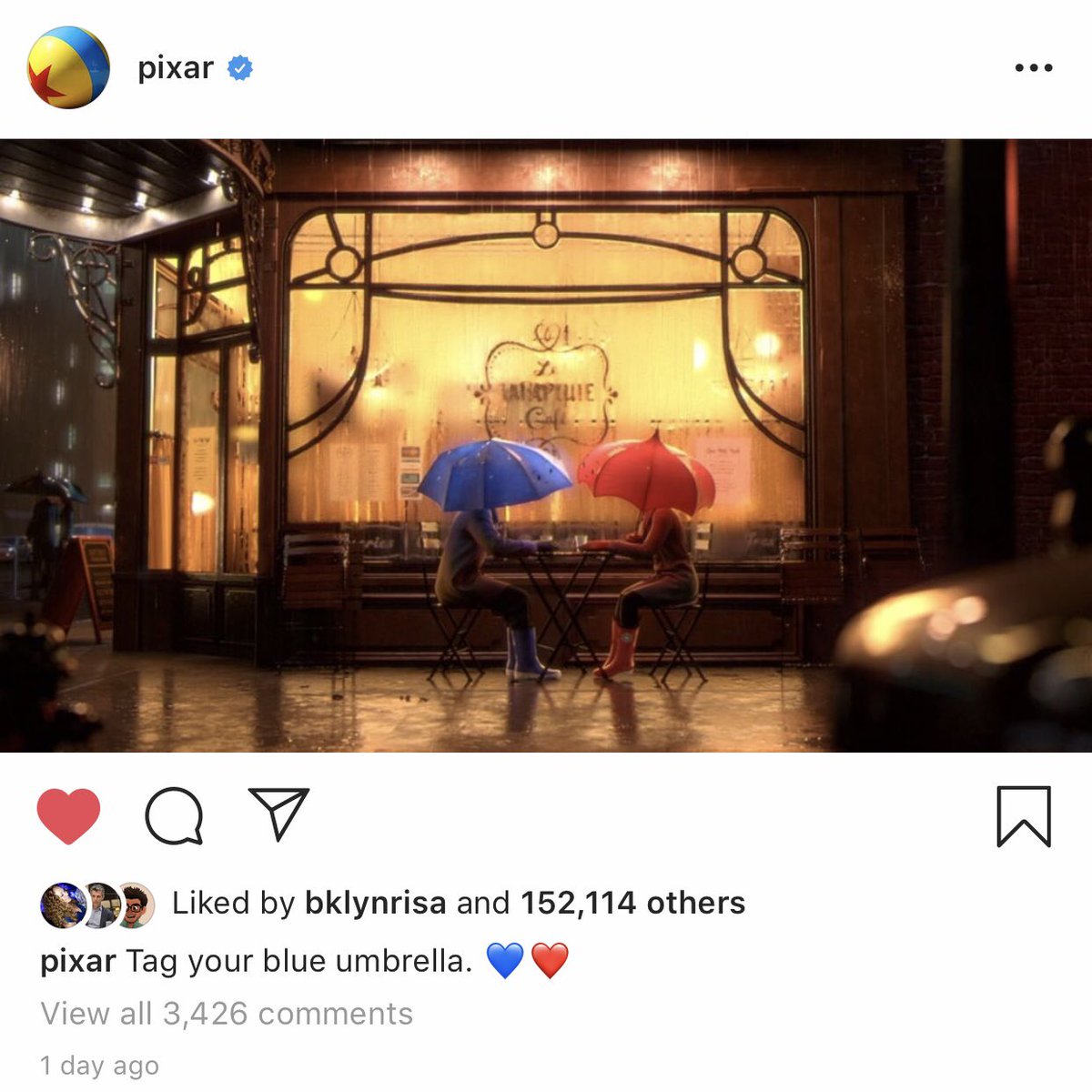 farhez's tweet photo. When one of the best projects you worked on gets posted online and it happens to be the scene you spent months look developing and lighting. Glad to see the love people have for #TheBlueUmbrella. This really was a labour of love. ☔️ #Pixar #animation #shortfilm https://t.co/sCsMWc3fL6
