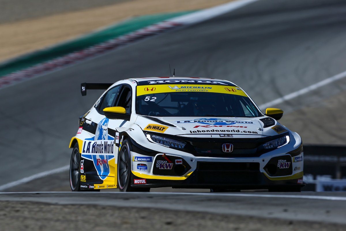 HondaRacing_US's tweet photo. .@tomoracing/@Shelbilly P3 in @Honda Civic #TypeR TCR @IMSA #MontereyGP--@ATLspeedwerks P5, @HARTracingteam P7, Mullan/Cheung P9, Pombo/LaMarra P11. Driver &amp; Mfr championship to be decided at final @RoadAtlanta event! More: https://t.co/imxAZsPBkk https://t.co/6ou9PMxc9G