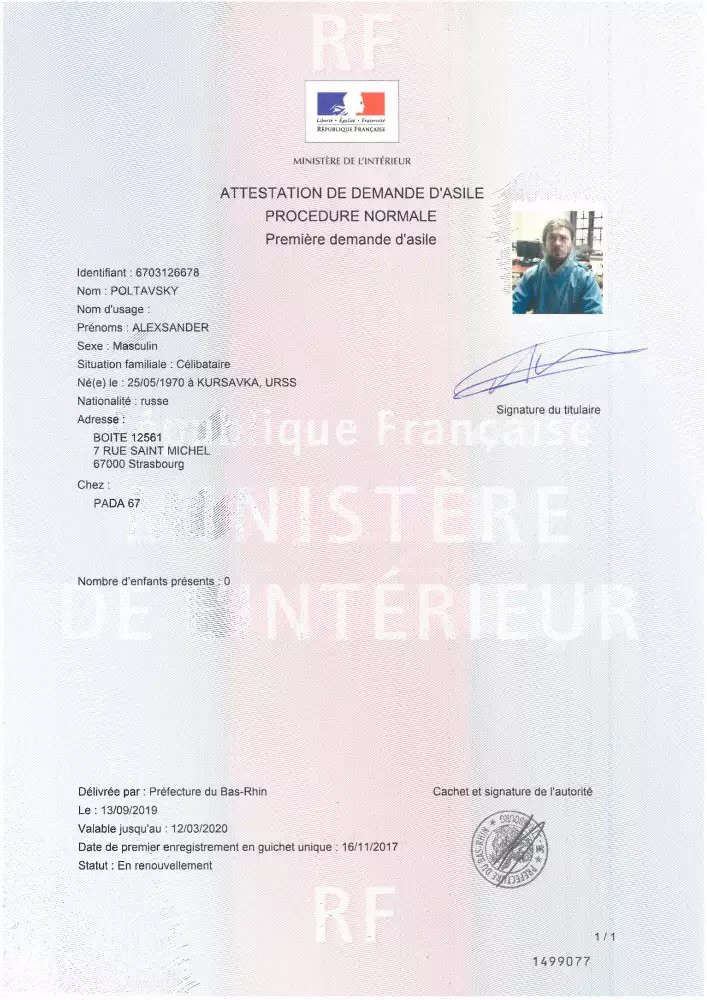 Poltavsky Alexsander (Sasha) On Twitter: "Have Got The Right To Be In  France For 9 Months Else From The Prefecture Bas-Rhin: #Strasbourg #France  #Refugee #Attestation #Basrhin Https://T.co/Cnngulhtu1" / Twitter