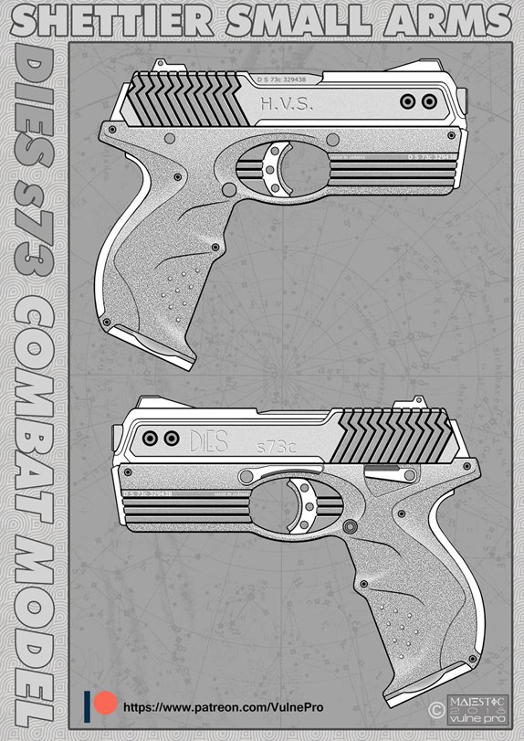 VulnePro's tweet photo. Also, here's a peek at two, of four, TKP shettier designs (SABOT firing weapons) I posted to https://t.co/9AlcIrbb9x These are digital hand inks in CS3, not vectors. Line tool and circle tool used, hand inks the rest. #patreoncreator #conceptdesign #smallarms #fictionalweapon https://t.co/t88oucB3sH