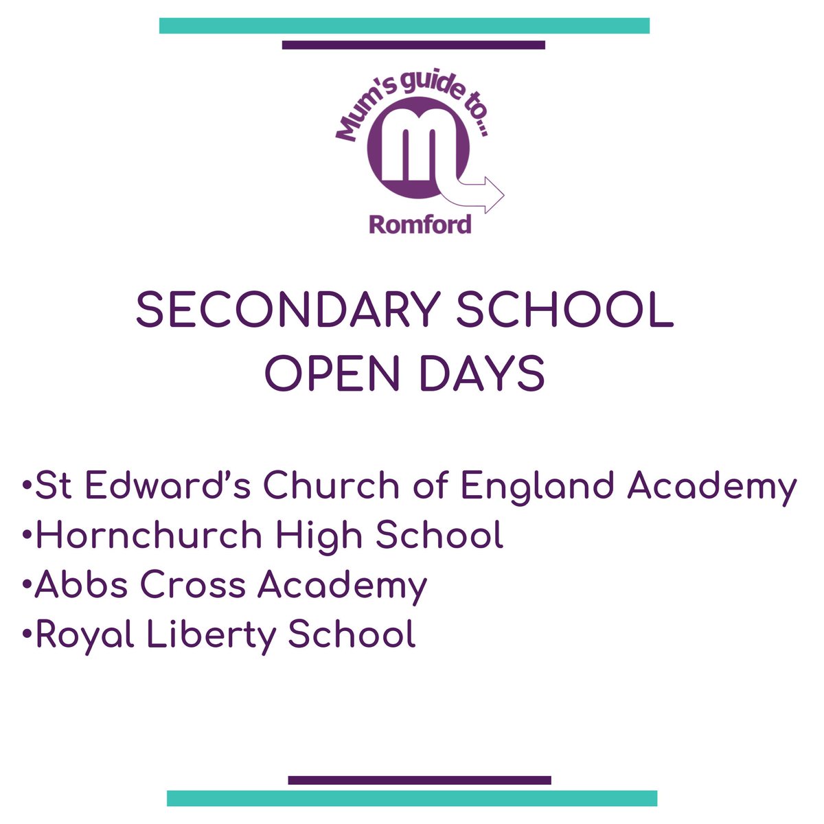Four local secondary schools are hosting open sessions this week. To find all the details and book a place click the link. mumsguideto.co.uk/romford/school…