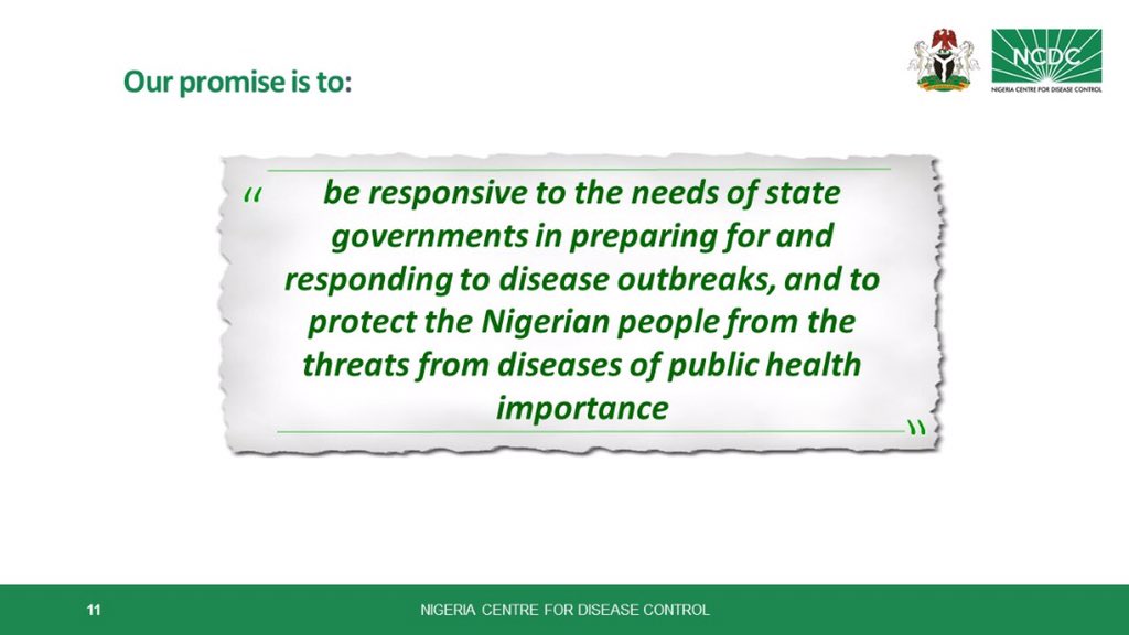 Finally, we are building a concise plan for institutional strengthening for all States. Our promise is to be responsive to the needs of all States.But, we need our state governments to show increased commitment and ownership in addition to  @NCDCgov ‘s support