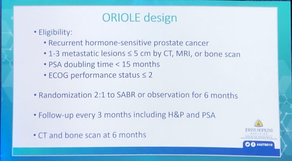 SeanSachdevMD's tweet photo. Updated results from Phuoc Tran’s ORIOLE trial (SABR vs obs to 1-3 mets)

Every clinical endpoint better. Median PFS for SABR not reached. Results improved w/ PSMA targeting.  Mutational signature predictive!

The future of RT in metastatic prostate cancer is exciting! #ASTRO19 https://t.co/jCR9vbt9A3