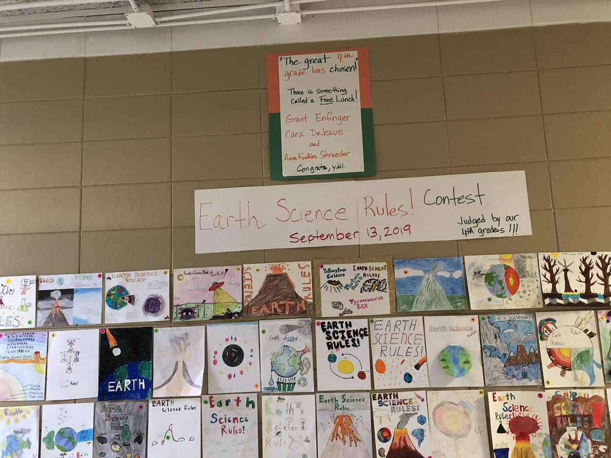 ScidudeMbonaker's tweet photo. Earth science Wall of game! Great job on The Earth Science Rules! Contest. The 4th grade judged well. #rstories19 https://t.co/YyDjaj7ZN3