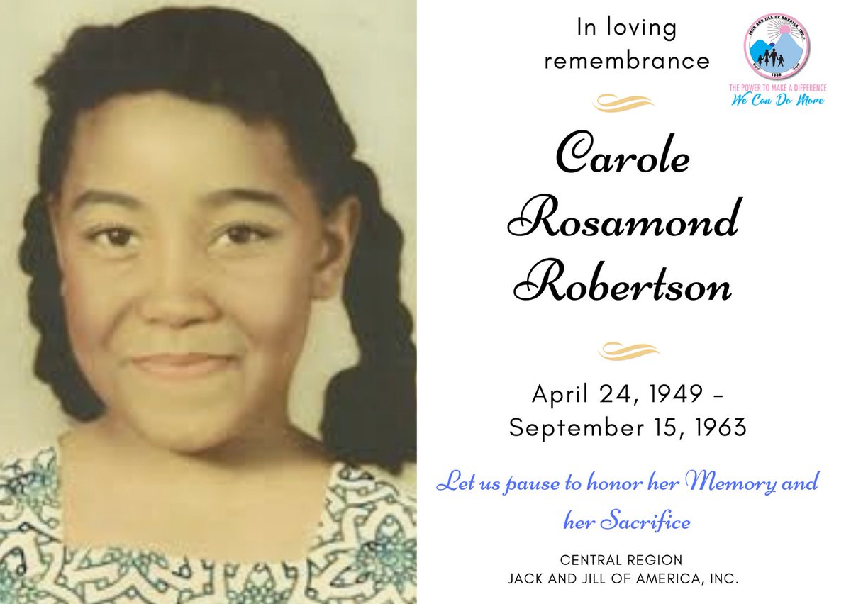 CentralRegionJJ's tweet photo. Remebering the life of our own Carole Robertson. #16thstreetbaptistchurch #CivilRights https://t.co/tmgu6dPIpB