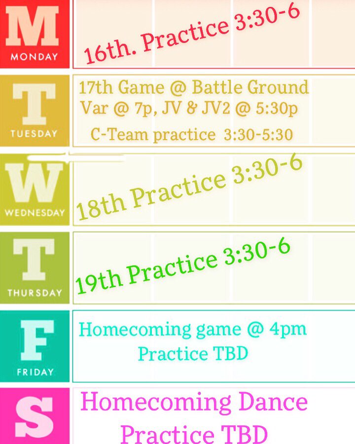 This weeks schedule