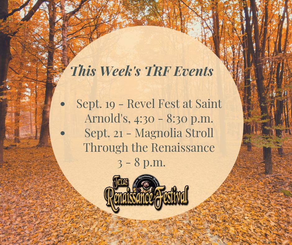 texrenfest's tweet photo. We have two exciting events this weekend that are open to the public! Come join us at the first annual RevelFest at @SaintArnold 9/19 and then Stroll through the Renaissance at the @CityMagnoliaTX on 9/21! #TexRenFest #RevelFest #SaintArnold #MagnoliaStroll https://t.co/pelN6ubEX6
