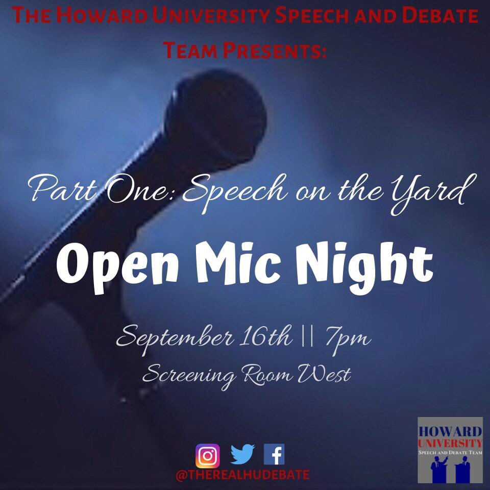 TheRealHUDebate's tweet photo. Tomorrow it’s going down! We are so excited to kick off our 2019-20 Recruitment Week, When They Hear Us! Come out to our Open Mic Night and let us hear you! You do not want to miss this! 🏆
Link in bio to sign up! #HU23 #HU22 #HU21 #HU20 #howardspeaks #whentheyhearus #HUSDT https://t.co/RUVs6QnfpM