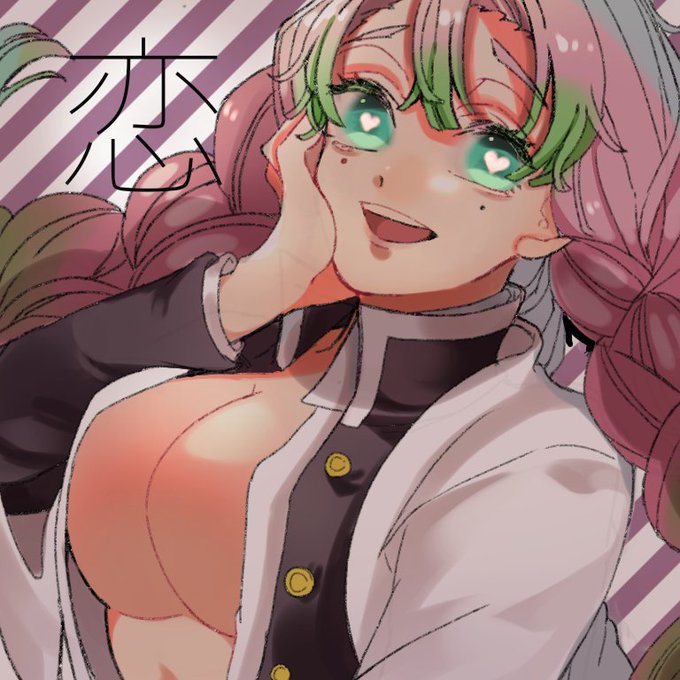 むぎちゃ@低浮上気味さんがTwitterに投稿した甘露寺蜜璃(鬼滅の刃)のイラスト。