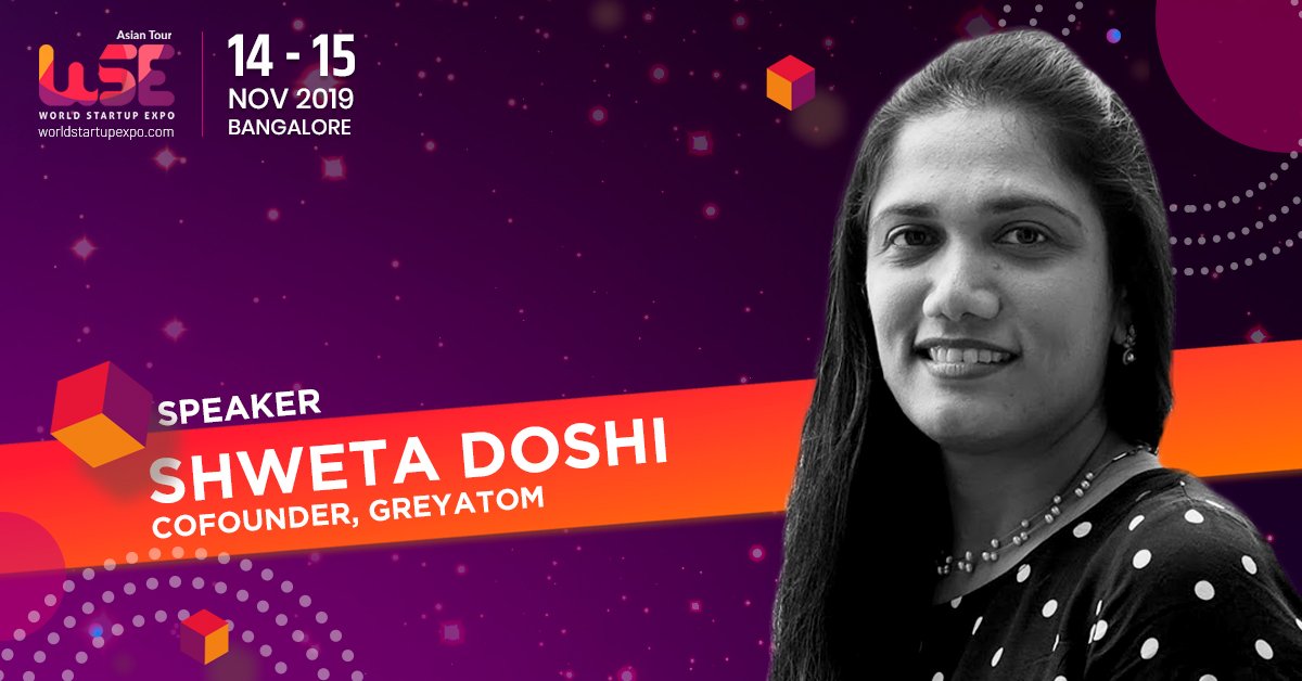 WSE2019's tweet photo. Shweta Doshi (@shwedosh), the co-founder and the Head of Program at GreyAtom School of Data Science at World Startup Expo on the 14th &amp; 15th of Nov, 2019 Sheraton Grand, Bangalore. 
#startups #SaaS #investments #funding #investors #datascience #business #technology #entrepreneur https://t.co/VO589ANctz