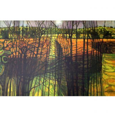 fiftiesart's tweet photo. ‘Moonrise’ by Garrick Palmer is a stunning acrylic incorporating elements of his geometric style and produced during his highly creative period in the 1960s. The landscape was influenced by the South Downs across Hampshire and Sussex.

#moonrise #landscape #acrylic #southdowns https://t.co/7CKAVDLoZA