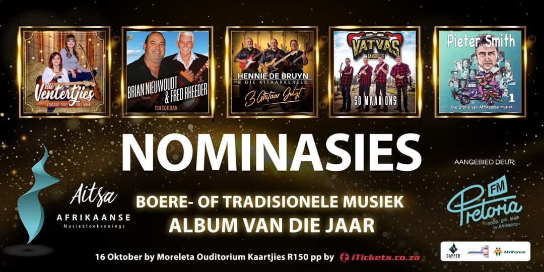Baie geluk <a href="/SmithPieter/">Pieter Smith</a> met 2 nominasies vir die <a href="/PretoriaFM/">Pretoria FM</a>  Aitsa musiek toekennings. Ons hier by <a href="/SmpRecord/">SMP</a> is baie trots op jou. Welgedaan!!