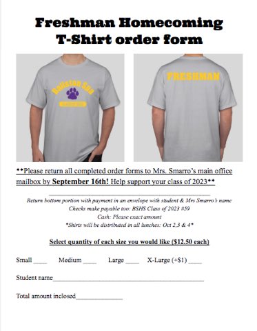 Tomorrow, 9/16, is your last day to turn in t-shirt order forms!
