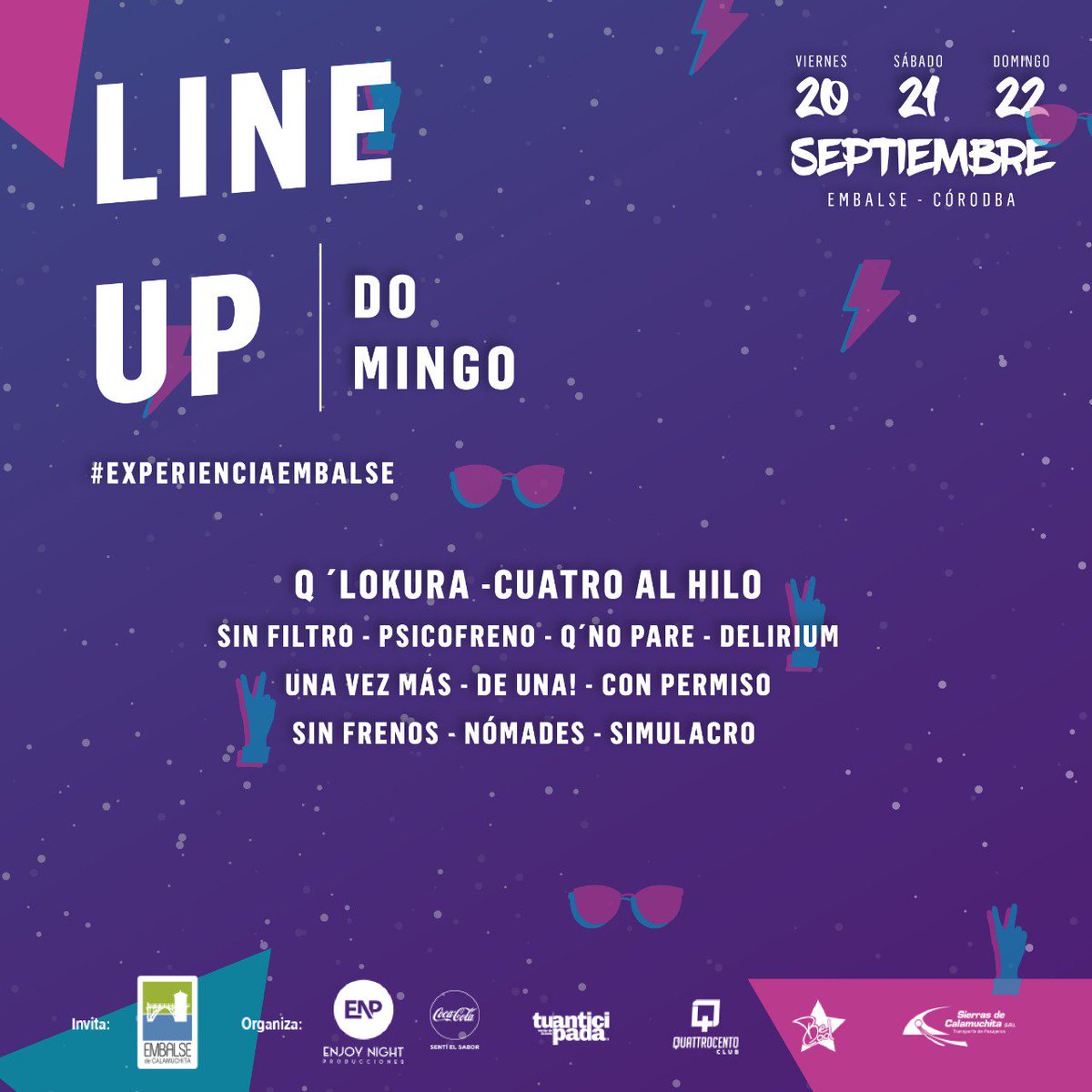 dorianproduc's tweet photo. ¡ Estamos a 5 días de la #PrimaveraEnEmbalse2019!
El LINE UP COMPLETO!
Viernes
Sábado
Domingo
Tu anticipada ACÁ!
#ExperienciaEmbalse
@embalseoficial
@AfterDayProduc1 https://t.co/p8c00R5UQZ