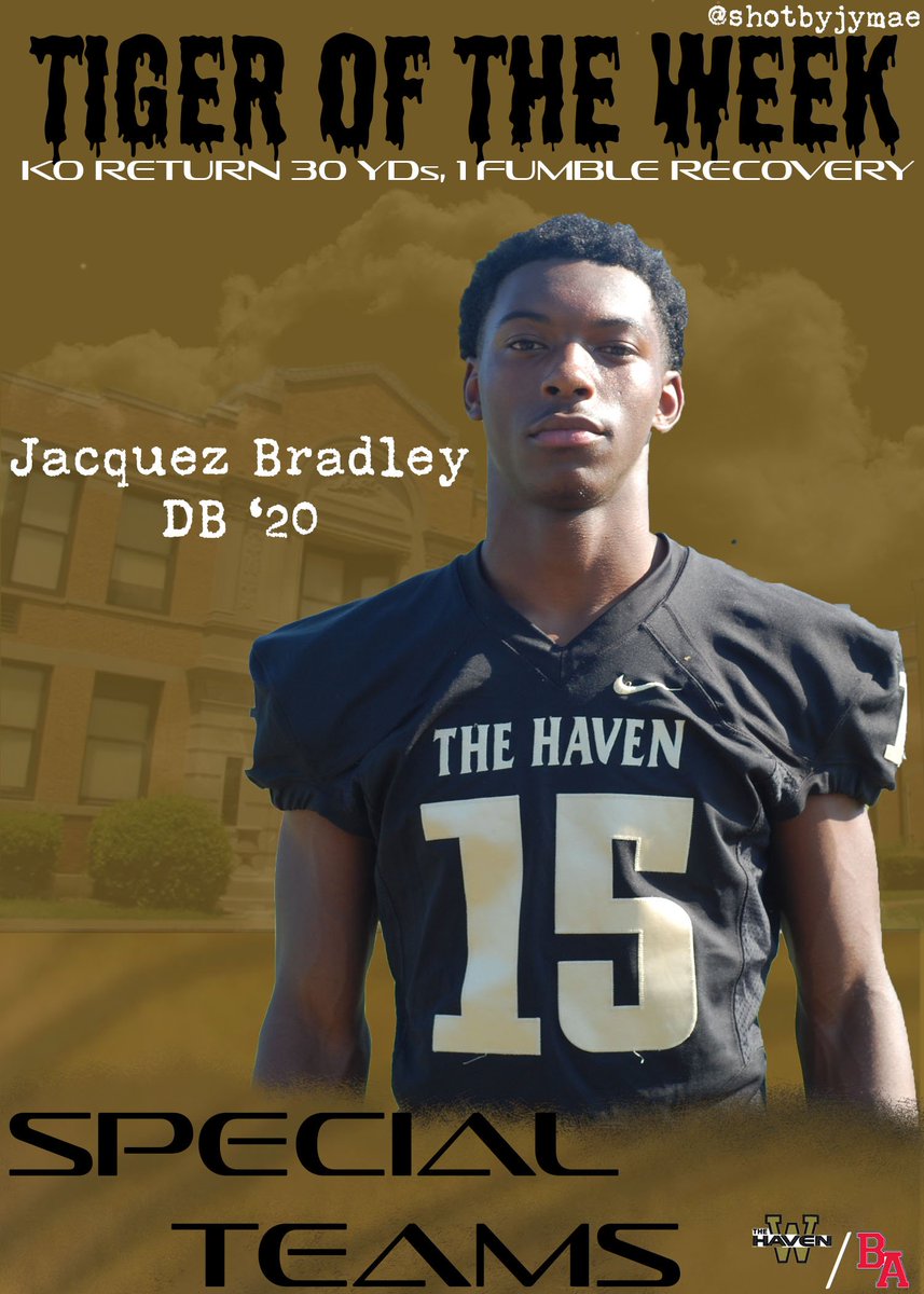 WhitehavenTiger's tweet photo. Congrats to @WhitehavenTiger players for being named Tigers of the Week for our game vs Brentwood Academy. Offense Terrell Holt @TerrellTHolt Defense  Stephon Brewer @SDB_08 and Special Teams Jaquez Bradley @bradley2_j #respectthehaven #keepgrinding #onegoal @whitehaven_high https://t.co/8bnTv3Zod1