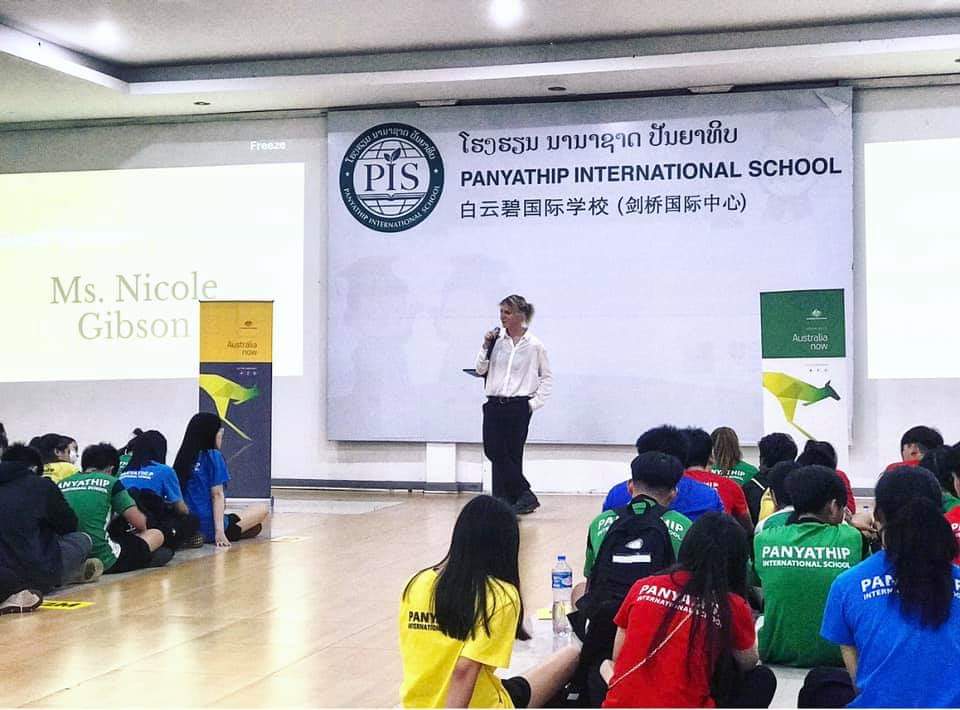 SocialGoodAus's tweet photo. @nicgibson_ spent last Friday working with the Panyathip International School in Vientiane Laos exploring #youth mental health and bullying, working to inspire the next generation of leaders to lead their communities in looking after  each other. #ruokday #Laos @Australianow https://t.co/D1QjxGg3Sf