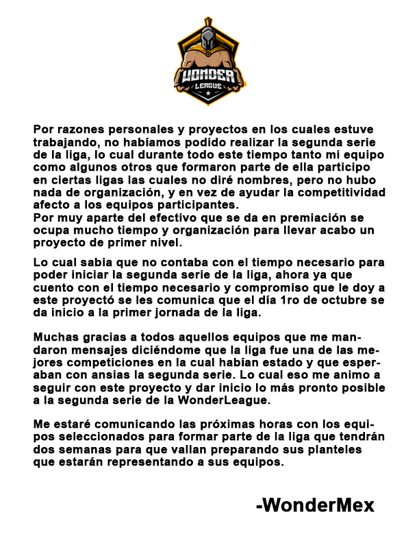Wonder_Mex's tweet photo. #Comunicado #WonderLeague #SegundaSerie https://t.co/NNpIoWSRUO