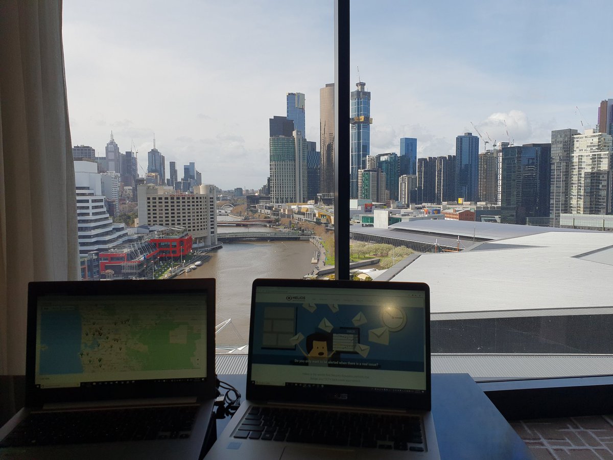 My desk for the afternoon ahead of the NRT #roadtransport Expo, Great to see Melbourne turning on the sunshine. #cctvhealtmonitoring