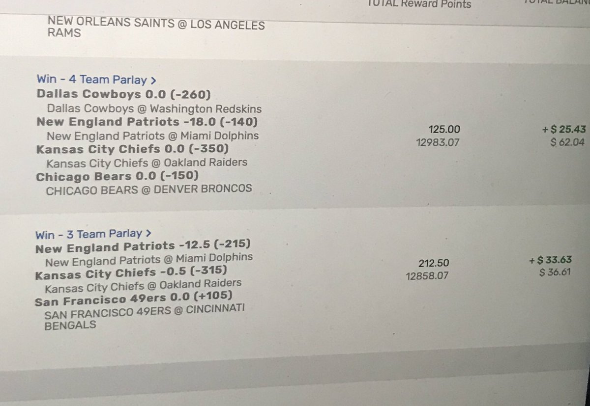 NBAYoungBet's tweet photo. Ok u guys I’m 4-1 I intentionally loss to make sure i’d profit regardless Bengals/9ers Won, The 6 team parlay was just a $1 incase i loss Pats -18, Bears ML&amp; Chiefs ML
So today I won a +409 parlay
+296 and
+579
Hope y’all cashing out on NFL
5-1 Parlays This NFL Season 🤑 https://t.co/yhPszAs0ia