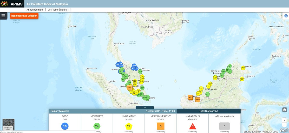 beritartm's tweet photo. 16 Sept - Jerebu : Status terkini pukul 11 pagi - Lima kawasan IPU sangat tidak sihat Putrajaya, Johan Setia Klang, Kuching, Samarahan dan Sri Aman.
https://t.co/8dOZMcm4zh
#BeritaRTM #RTM #Jerebu #APIMS #KualaLumpur https://t.co/O9agCQC0xy