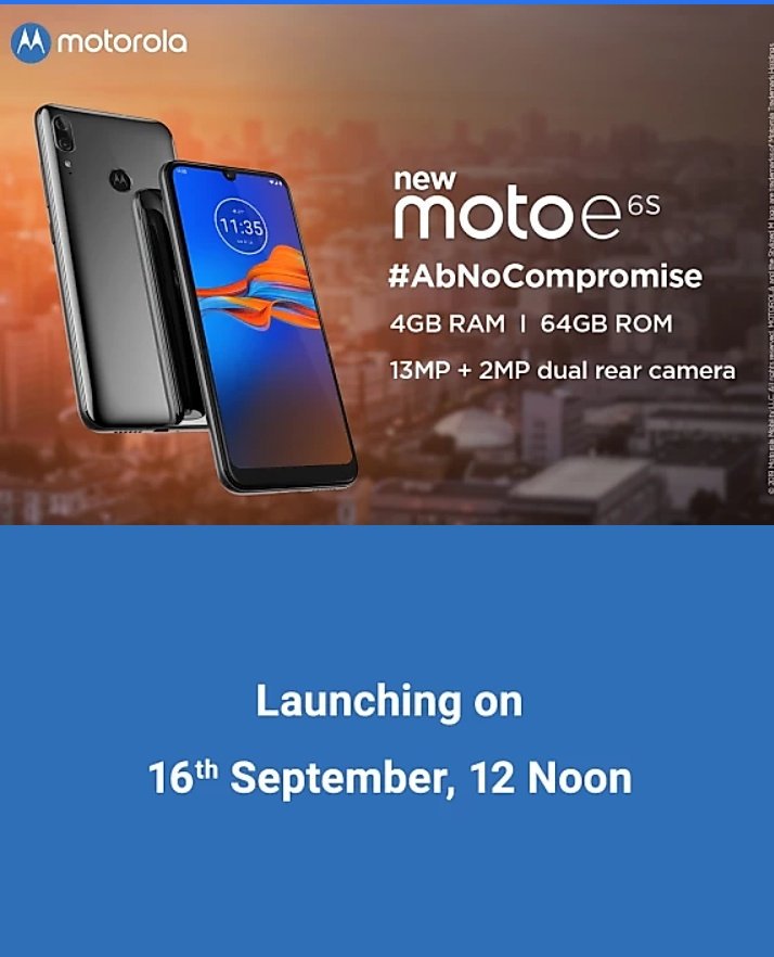 arjunkashyapap's tweet photo. #motoE6s Today launching in India,4+64gb varient,,13+2mp dual rear camera,6.1inch HD+ display, android 9 pie with android one program #AbNoCompromise  
Launching on Flipkart 1pm ,,stay stand for more information 😀#moto #motorala #techon4t #Android  #technology #tech #technews https://t.co/VhtoTVDekU