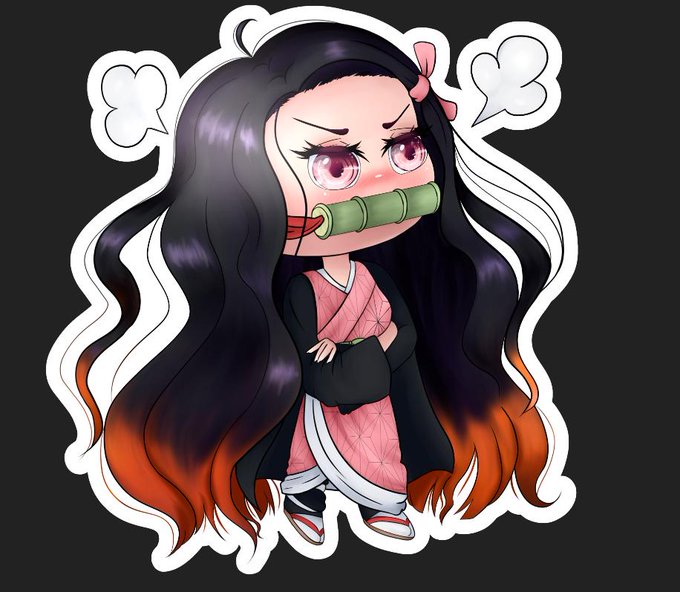 ChibiCait BLM ❤️💜💙さんがTwitterに投稿した竈門禰豆子(鬼滅の刃)のイラスト。