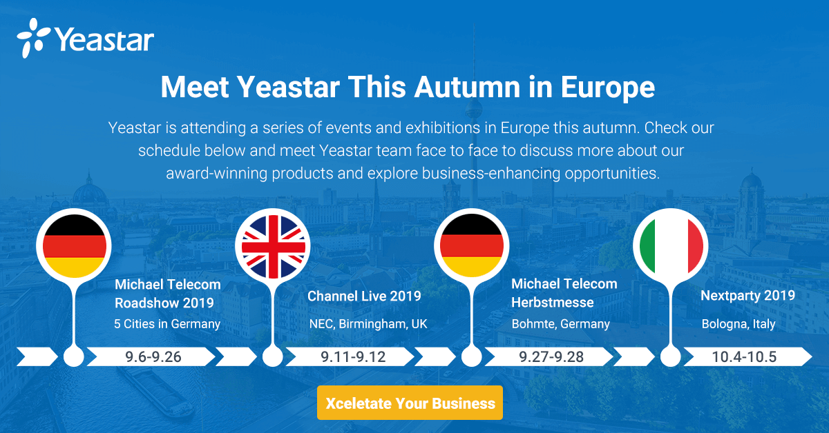 Yeastar's tweet photo. Great event with great people exchanging great thoughts at
@Channel_Live_ Thank you all for dropping by! ๐ค#CHLive19 Heading for our next event with MICHAELTELECOM AG! Come and join our European business tour and learn more to Xcelerate your business! https://t.co/tW5JDK30an https://t.co/HI8VJ9Iaj2