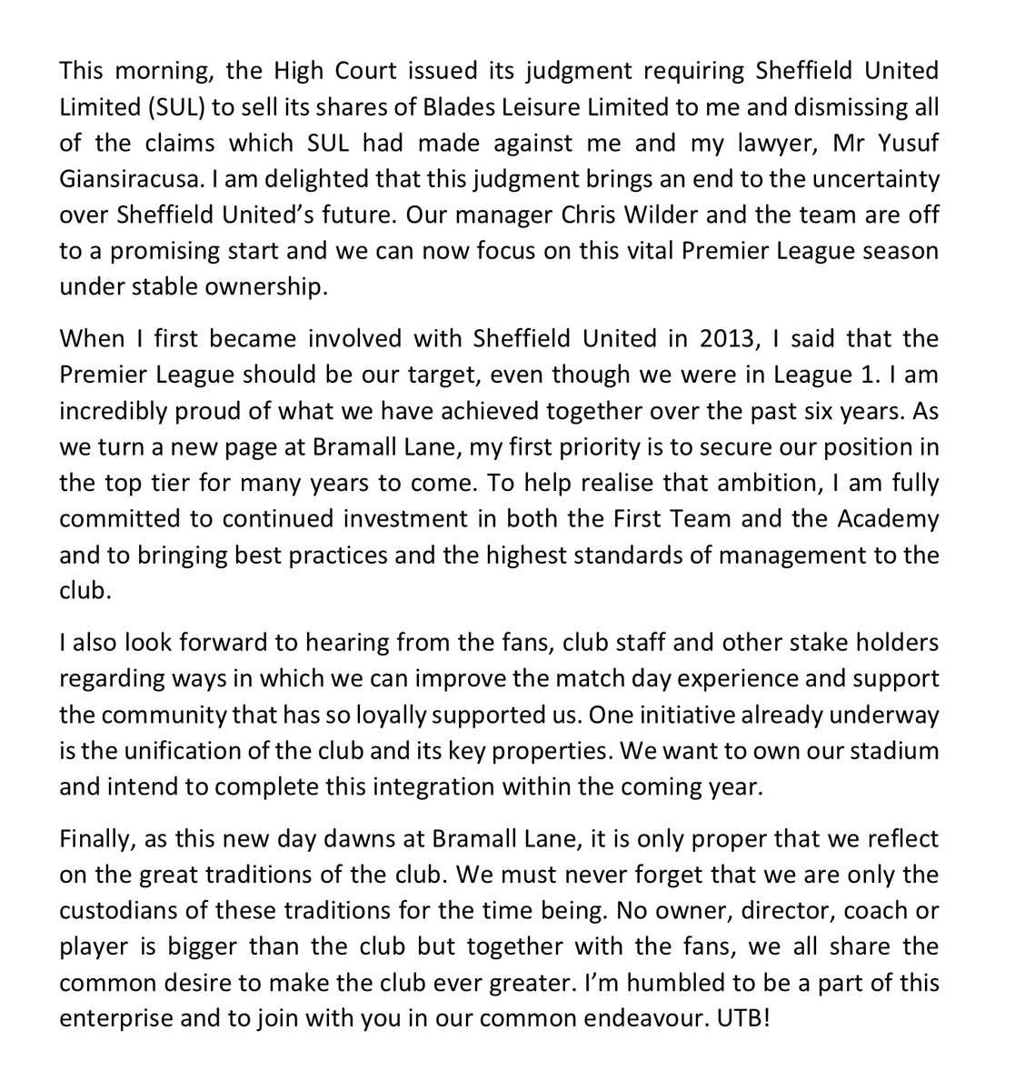 This morning, 16 September 2019, the High Court issued its judgment