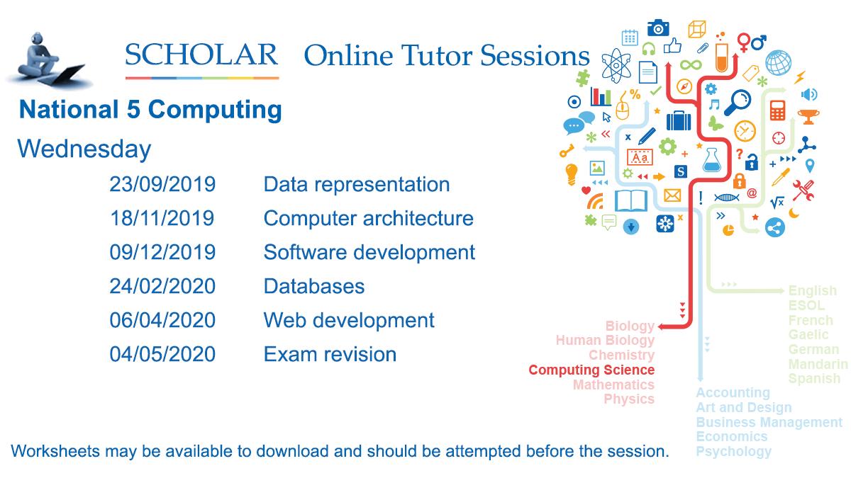 ScholarUK's tweet image. Our upcoming Online Tutor Sessions for National 5 and Higher Computing for the academic year 2019/20 have been scheduled.
For more information please visit scholar.hw.ac.uk/sessions.html
#nat5computing #national5computing #highercomputing #computing
