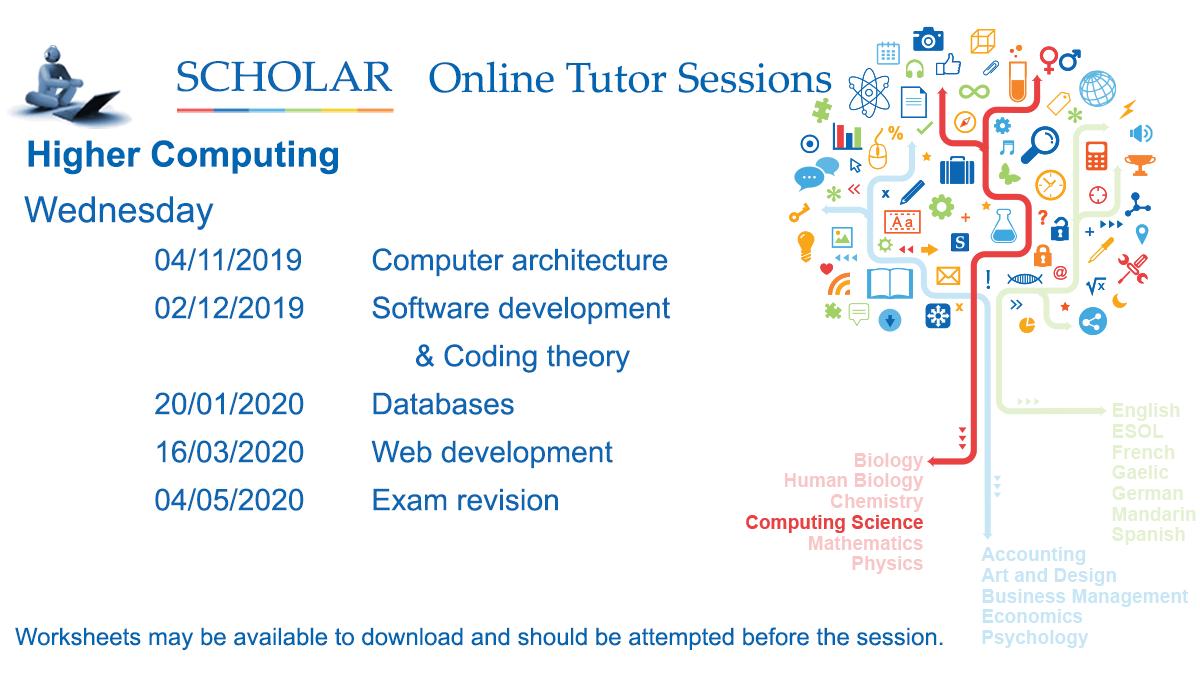 ScholarUK's tweet image. Our upcoming Online Tutor Sessions for National 5 and Higher Computing for the academic year 2019/20 have been scheduled.
For more information please visit scholar.hw.ac.uk/sessions.html
#nat5computing #national5computing #highercomputing #computing