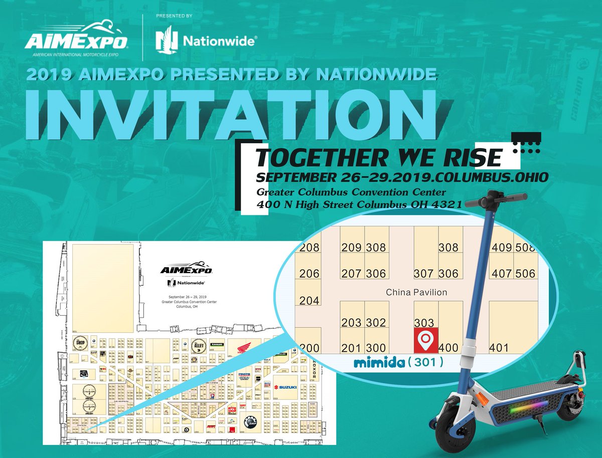 MimidaScooter's tweet photo. Are you ready for @AIMExpo 2019 ? We will be at the booth #301 and waiting for you.
Time: Sep 26-29, 2019
Venue: Greater Columbus Convention Center Columbus, OH
#mimidascooter #emobility #lastmilesolution #sharekickscooter #MaaS https://t.co/NhhpvGZ9vb