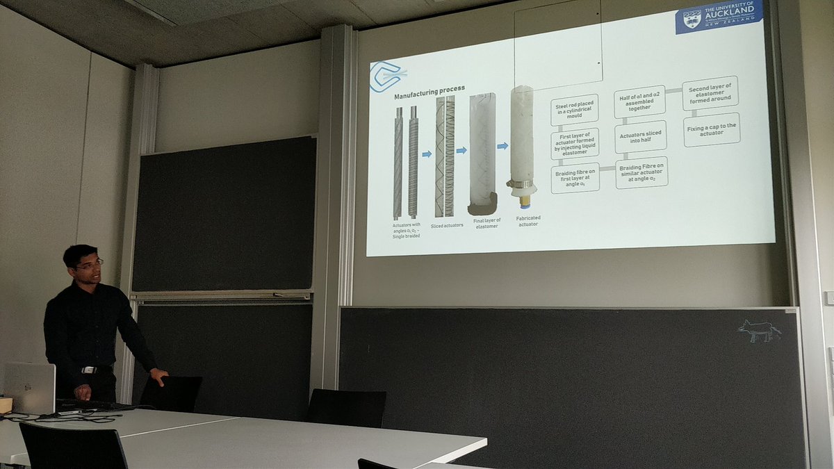 simonaPhD's tweet photo. Sivakumar Kandasmay is talking about soft pneumatic bending actuators @Uni_Stuttgart as visitor guest of the #IRTG project on Soft Tissue Robotics. @AucklandUni @SoftIrtg @CBMStuttgart @dfg_public #SoftlTissueRobotics https://t.co/kTdXbD2EJf