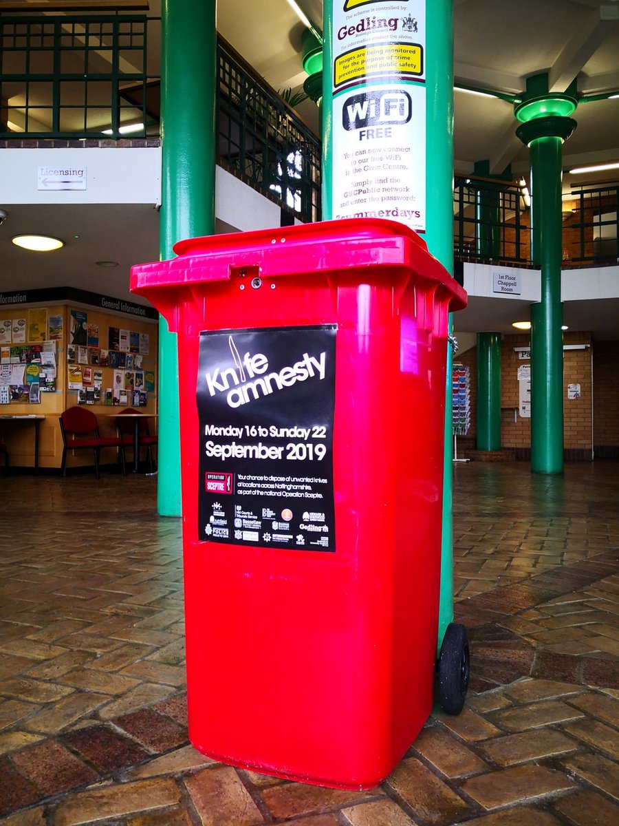 We’re supporting Knife Amnesty week with a knife deposit bin in the Civic Centre all week  <a href="/nottspolice/">Nottinghamshire Police</a>  . Find out more 👉 socsi.in/1ynJl