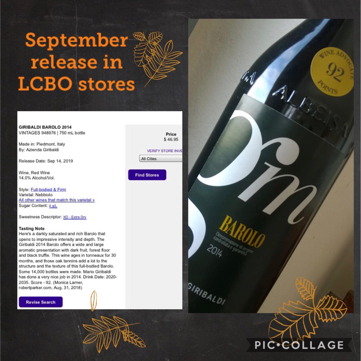 Giribaldi Barolo 2014 Now available in stores <a href="/LCBO/">LCBO</a> <a href="/TorontoVino/">Victor Borja-Sheen🍷</a> #Barolo #winelovers #ItalianWine #piedmont <a href="/Giribaldi_/">Giribaldi</a>