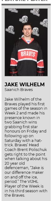 vijhlofficial's tweet photo. Congratulations to @Jake_Wilhelm22 of the @SaanichBraves our 'Player of the Week'. Jake was first star is in season debut on Friday (2A) and followed up w a hat-trick on Saturday (4pts). Honourable mention to @WestshoreWolves @kahlilfontana and @ppanthersvijhl Josh Lingard. https://t.co/YyKOChAwer
