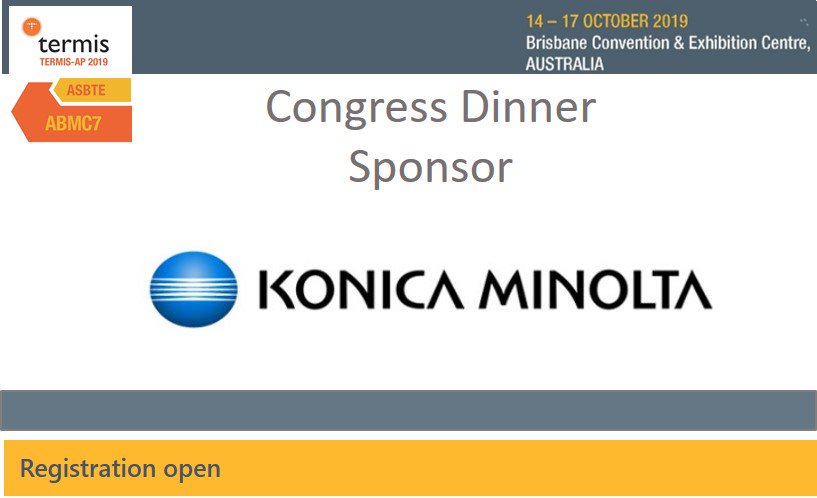 @ApTermis is excited to announce @KonicaMinoltaAu as Congress Dinner Sponsor. If you haven’t purchased your dinner ticket, get in quick, dinner tickets are selling fast. Register today at termis.org/ap2019