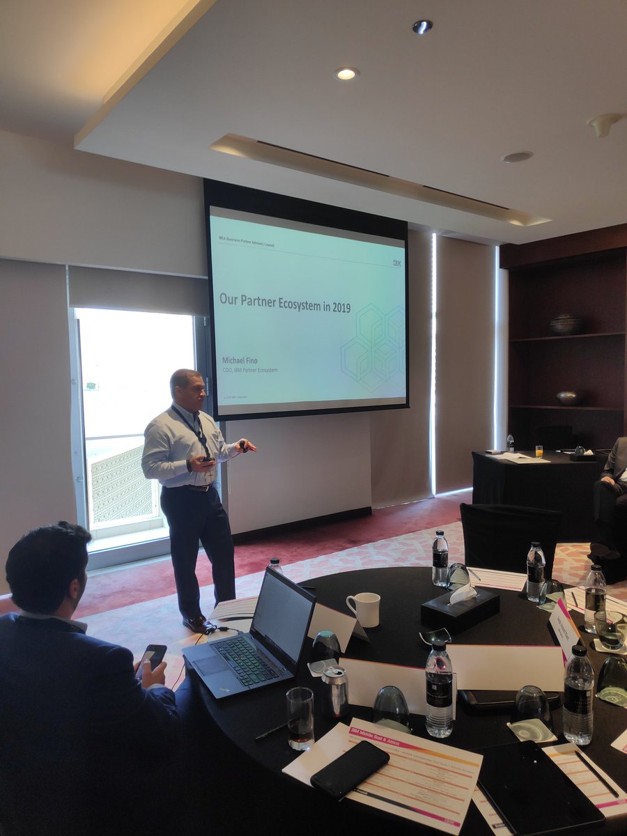 Varuna_Shah's tweet photo. @MikeFino68 takes the MEA #IBMPartner  through partner ecosystem priorities, skills and tools. @magedwassim @tbt_marketing @SusanMJain #BPAC2019 https://t.co/mtpPmuo8Zd