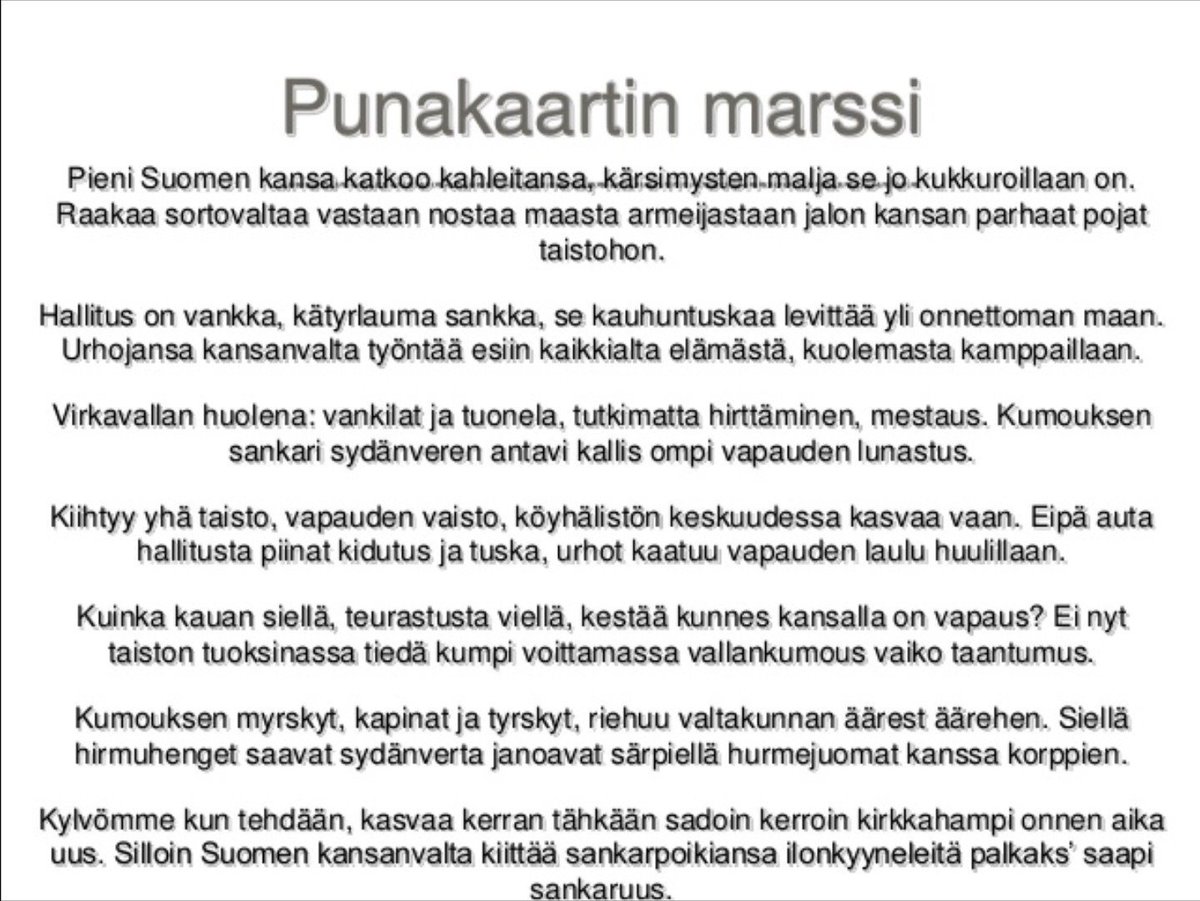 oppipojat's tweet photo. TOVERIT! Liian kauan ovat työläiset olleet riistävän porvarin orjuudessa. Vaan ei enää! On aika tehdä VALLANKUMOUS ja luoda oikeudenmukainen sosialistinen tasavalta! Nouskoon punalippu korkealle ja kaikukoon Punakaartin marssi kauas vapaustaisteluun käyvien työläisten kuorosta!☭ https://t.co/03GFFGRfh4