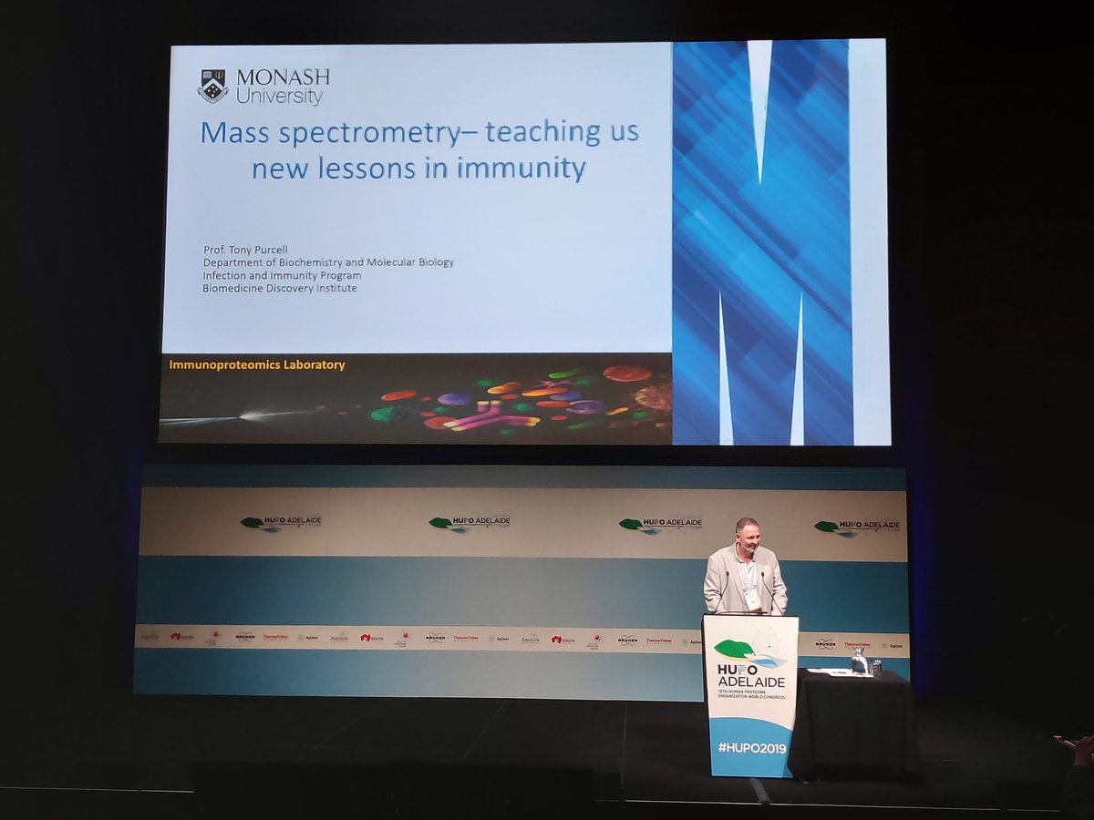 Purcell Lab (@purcelllab) on Twitter photo Next up, the boss man, <a href="/tony_purcell8/">Tony Purcell</a>, speaks about Mass spectrometry - teaching us new lessons in immunity.
<a href="/MonashBDI/">Monash Biomedicine Discovery Institute</a>, <a href="/MonashUni/">Monash University</a>
#HUPO2019
#Proteomics
#Immunopeptidomics Next up, the boss man, <a href="/tony_purcell8/">Tony Purcell</a>, speaks about Mass spectrometry - teaching us new lessons in immunity.
<a href="/MonashBDI/">Monash Biomedicine Discovery Institute</a>, <a href="/MonashUni/">Monash University</a>
#HUPO2019
#Proteomics
#Immunopeptidomics