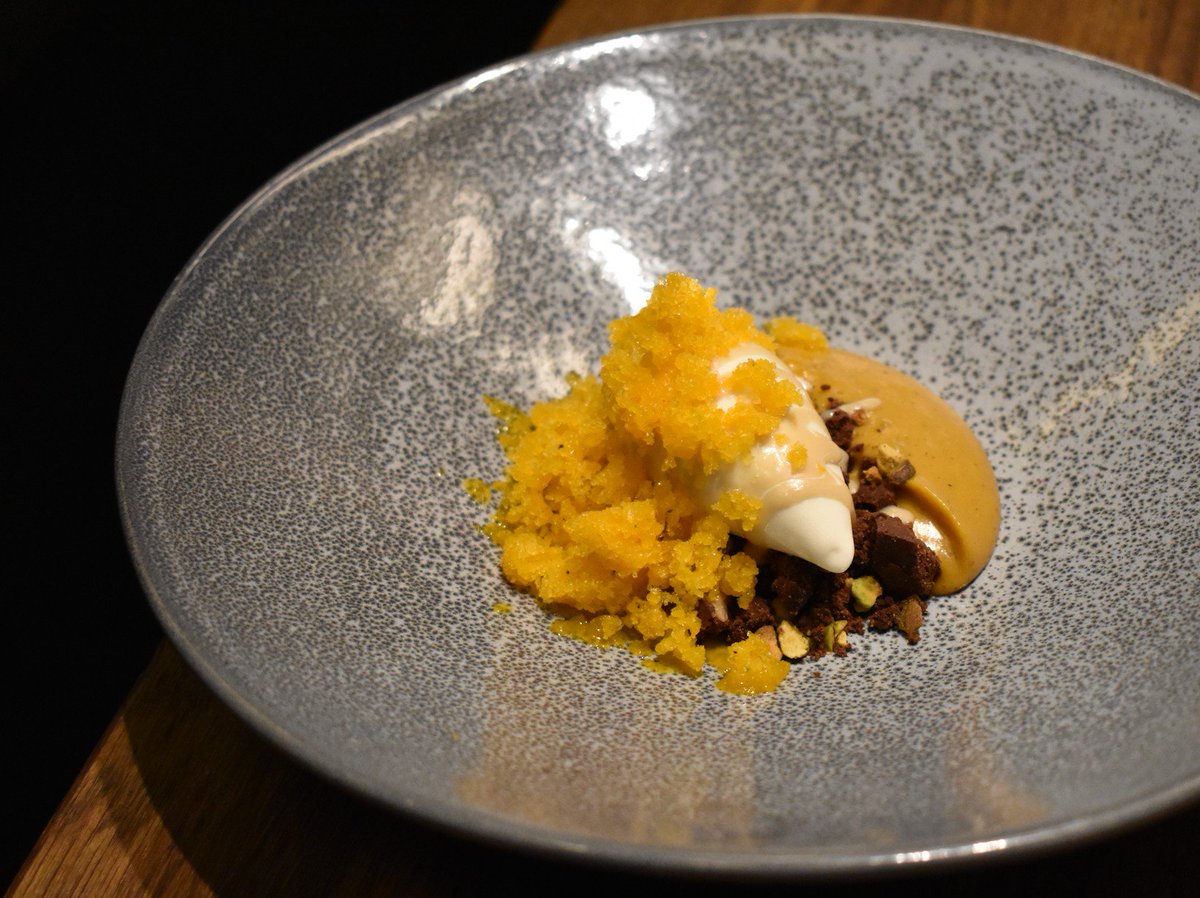 Experience the best of what Maha has to offer as we take you on a journey to explore what Middle Eastern food could be in a culinary world without restriction.From our 8 course dinner menu; Saffron &amp; orange ice, lemon sorbet, fennel pollen, spiced bitters. #maharestaurant #mymaha