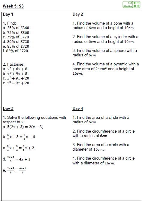 cj_maths's tweet photo. Week 5 Questions for #TeamMathsS3 #BGEMaths #maths #mathschat https://t.co/0J3Lc65uZf