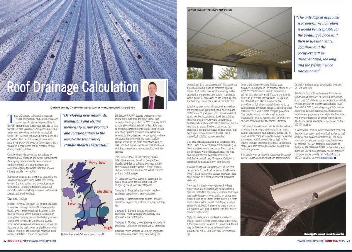 Guttercrest's tweet image. Our very own Geraint Jones, who is also chairman of @MGMA1 , talks Roof Drainage Calculation in this month's @roofingtoday. See page 22.
buff.ly/2NYRLVE@MGMA1