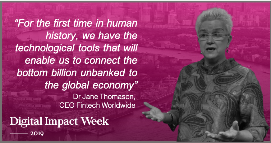 FINTECHTVglobal's tweet photo. Fintech Worldwide CEO @janeathomason, recognised in Forbes Magazine (2018) as #Blockchain's Leading #SocialDevelopment Evangelist will be at London, #DigitalImpactWeek, helping us understand the transformative potential of technology for social good. https://t.co/OsHe4T7x2s https://t.co/wEOda7BCI2