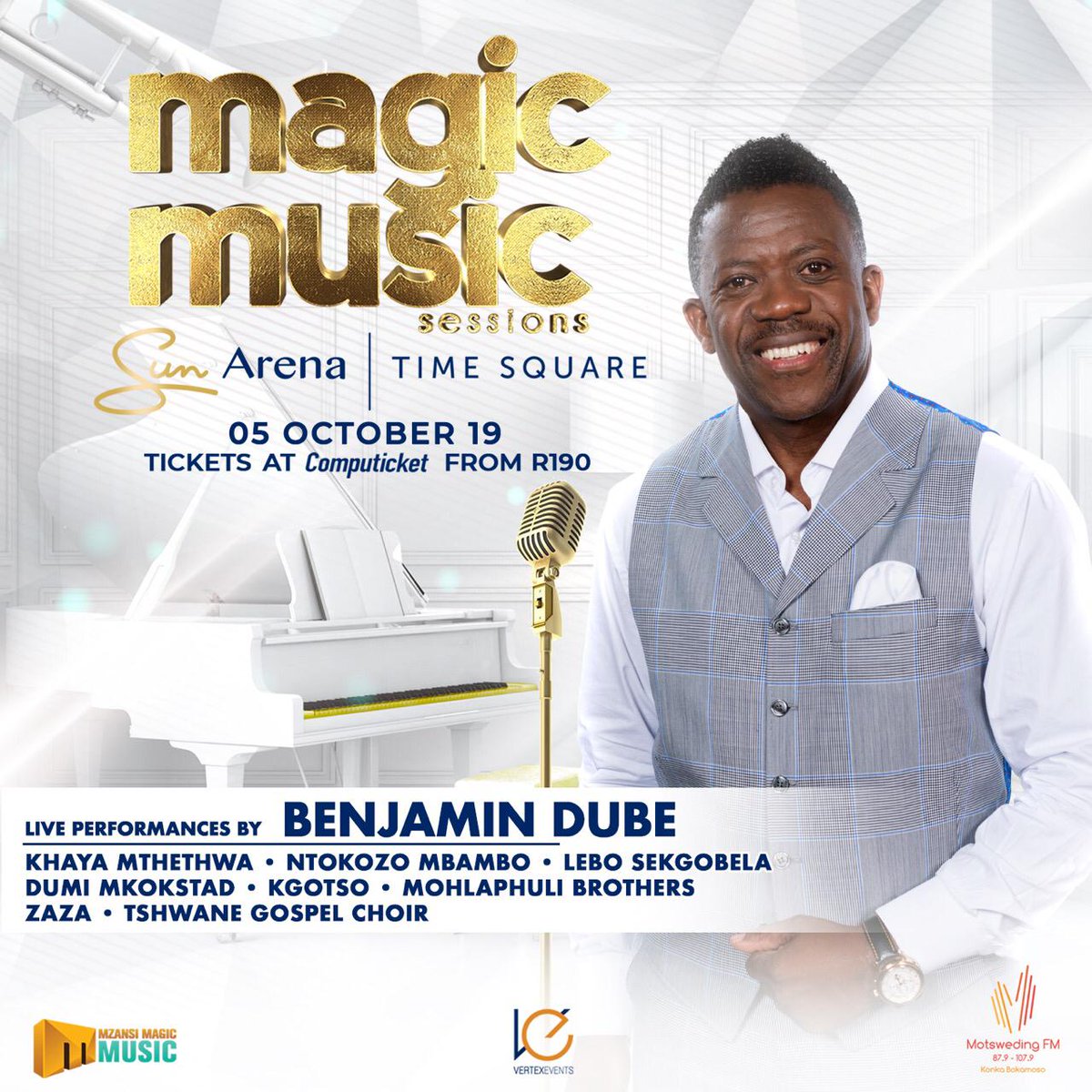 VertexEvents's tweet photo. Our #MCM goes to @khayamthethwa @benjamindube @mkokstad_dumi @KgotsoMakgalema Come witness #MagicalPerformances at #MagicMusicSession #5October2019 @timesquareza, tickets available @Computicket... Doors open at 14:00 #SeeYouThere 🙏 https://t.co/6cNZ1W4s0S