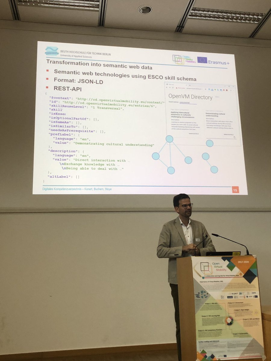 mediendidaktik's tweet photo. @jkwebtec explains how we reference skills in #openbadges provided by @joinBestr in the @openVM_erasmus project to the #esco framework at #delfi19 #delfigmw2019 cc @ADedopoulou https://t.co/4DhDiW5daK