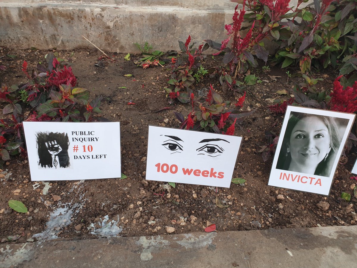 occupyjusticema's tweet photo. #MemorialWatch #100Weeks
These posters that were placed at Memorial today at 7.30 a.m. were removed within the hour. The trolls are on overtime on 23rd month anniversary of #DaphneCaruanaGalizia's assassination. Luckily, we have more & internet is forever.
@ECPMF @IFEX @RSF_en https://t.co/ypNihEZHOD