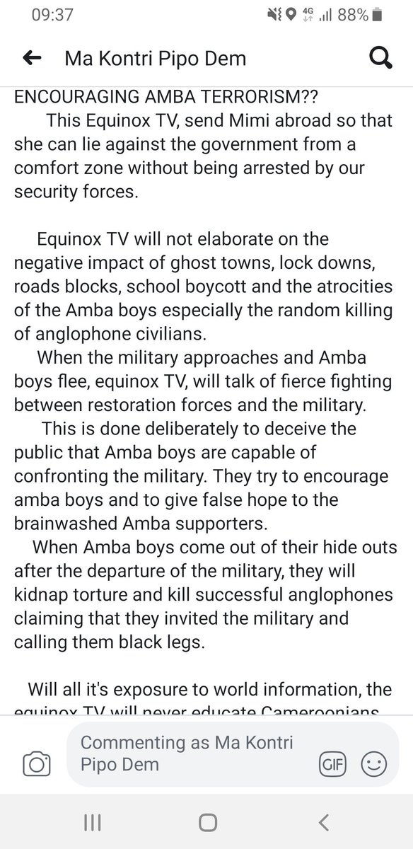 cameroonianess's tweet photo. Our fellow citizens of NW&SW #Cameroon #Cameroun speak out against the role of EQUINOX TV STATION in escalating #Ambazonia terrorism. #anglophonecrisis #Oneandivisible #OneCameroon @MincomCameroun @Pm237Services @CarlosAgbor @antiterrorism16 @eni_che @dnog130 @Mimimefo237 https://t.co/Lqa0CVCyD4